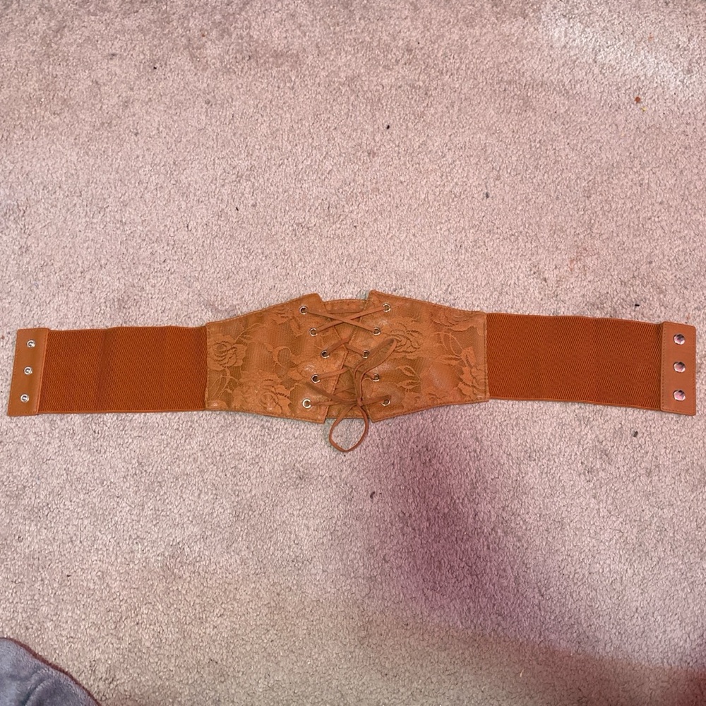 Lace-Up Corset Waist Belt in Caramel Brown